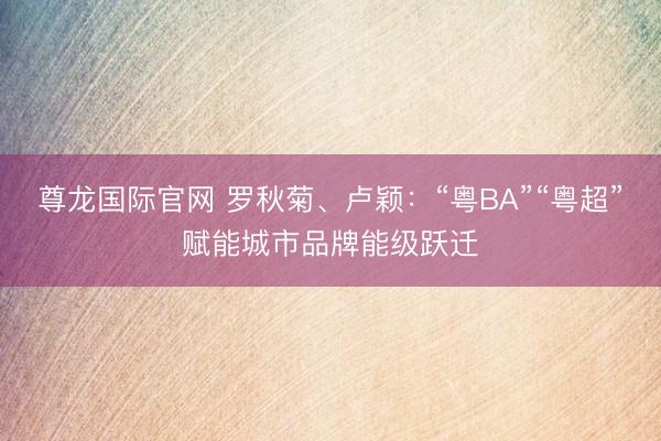 尊龙国际官网 罗秋菊、卢颖：“粤BA”“粤超”赋能城市品牌能级跃迁